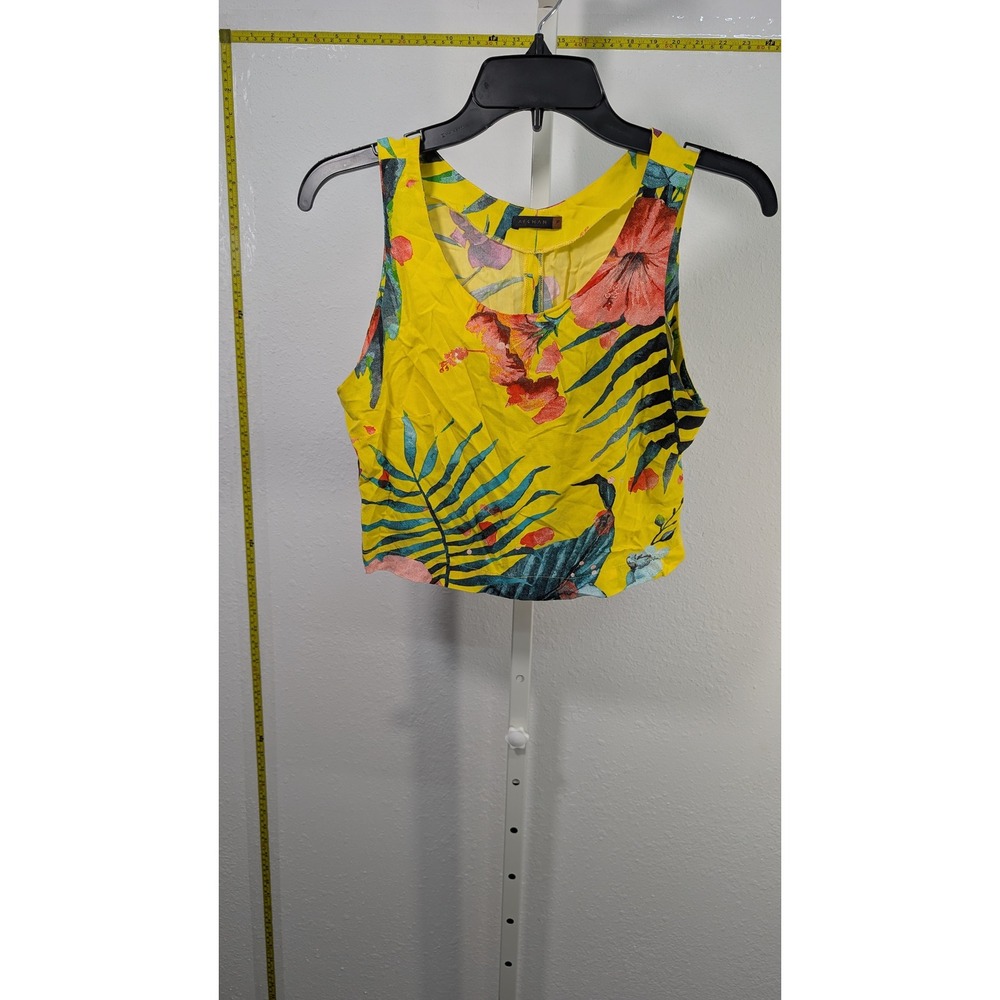 Afghan Yellow Tropical Floral Crop Top Sleeveless Scoop Neck Summer Petite P
